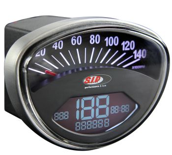 Contachilometri e contagiri SIP 2.0, fondo nero per Vespa Primavera/ ET3/ Super/ SprintV/ GTR/ TS/ Rally