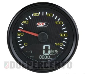 Contachilometri e contagiri SIP 2.0, Ø 85mm, fondo carbon look, cornice nera, 14.000rpm per Vespa P125-150X/ PX125-200E/ Lusso 1°/ P150S/ P200E