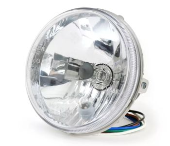 Fanale anteriore completo Ø 115 mm vetro trasparente, 12V 35/35W HS1 (H4) per Vespa 125 ET3/ Primavera/ Super/ 150 Super