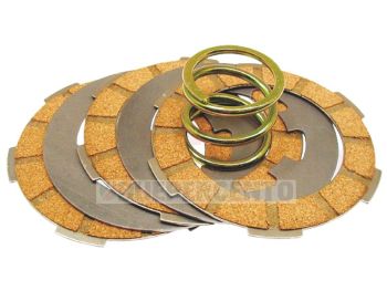 Dischi frizione per frizione monomolla, 3 dischi sughero, 2 infradischi, 1 molla per Vespa 50/ 50 Special/ ET3/ Primavera/ PK50-125