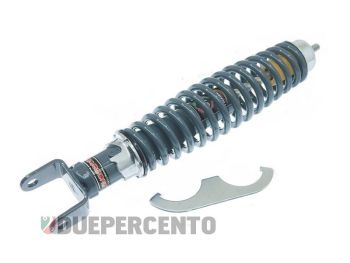 Ammortizzatore posteriore CARBONE corpo GRIGIO, registro CROMO per Vespa 50/ ET3/ Primavera/ PX125-200/ P200E/ T5