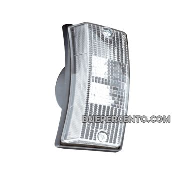 Freccia anteriore destra SIEM, vetro bianco, cornice cromata per Vespa PX125-200/ P200E/ MY/ T5