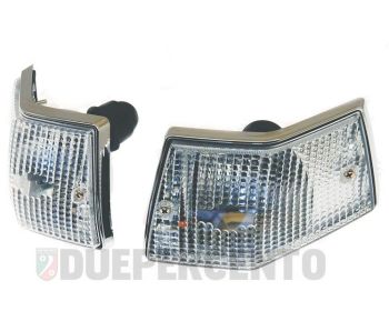 Coppia frecce posteriori SIEM, vetro bianco, cornice cromata per Vespa PX125-200/ P200E/ MY/ T5