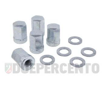 Kit dadi M8x1,25 mm, 5pz, esagonale fissaggio cerchio Tubeless VMC per Vespa 50/ 50 special/ ET3/ PX125-200/ P200E/ Rally 180-200/ T5/ GTR/ TS/ Sprint