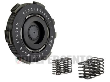 Frizione VMC Hard Work, 5 dischi in carbonio, 4 infradischi in acciaio, 8+8 molle per Vespa 50/ 50 Special/ ET3/ Primavera/ PK50-125/ FL/ XL/ ETS/ N/ APE