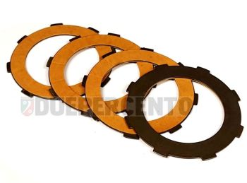 Dischi frizione NEWFREN RACE per frizione 6 molle, 4 dischi sinterizzati gialli per Vespa PK50/ S/ SS/ XL/ XL2/ FL/ HP/ N/ Rush/Ape