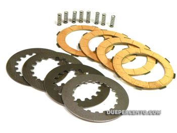 Dischi frizione NEWFREN RACE per frizioni 8 molle, 4 dischi sughero, 4 infradischi, 8 molle rinforzate per Vespa PX125-200/ GTR/ TS P200E/ Cosa200/ Rally180-200/ T5