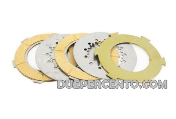 Dischi frizione PINASCO per frizioni 6 molle, 3 dischi sughero, 2 infradischi per Vespa PX125-150/ GTR/ TS/ Sprint/ GL/ VNB/ VBA/ LML125-150