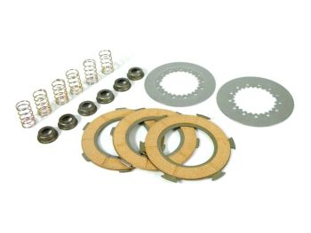 Dischi frizione PINASCO per frizioni 6 molle, 3 dischi sughero, 2 infradischi, 6 molle rinforzate per Vespa PX125-150/ GTR/ TS/ Sprint/ GL/ VNB/ VBA/ LML125-150