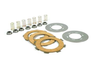 Dischi frizione PINASCO per frizione 7 molle, 3 dischi sughero, 2 infradischi, 7 molle rinforzate per Vespa PX200/ P200E/ Lusso/ Cosa200/ LML/Rally200/ 160GS/ 180SS