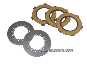 Dischi frizione NEWFREN per frizione 6 molle, 3 dischi sughero, 2 infradischi per Vespa PX125-150/ GTR/ TS/ Sprint/ GL/ VNB/ VBA/ LML125-150