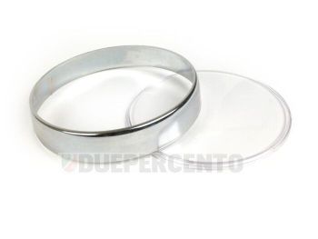 Ghiera cromata BGM, Ø=105mm con vetro trasparente per contachilometri Vespa PX125-200 E Lusso/'98/MY/'11