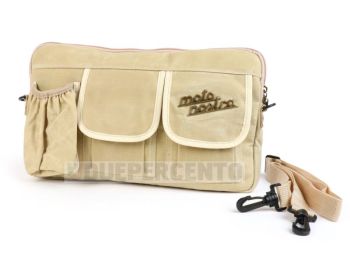 Borsa MOTO NOSTRA "Classic", tela cerata, beige, con porta bottiglia/lattina, per bauletto porta oggetti, per Vespa/ Lambretta