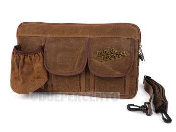 Borsa MOTO NOSTRA "Classic", tela cerata, marrone, con porta bottiglia/lattina, per bauletto porta oggetti, per Vespa/ Lambretta