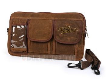 Borsa MOTO NOSTRA "Classic", tela cerata, marrone, con porta cellulare fino a 6,2 pollici, per bauletto porta oggetti, per Vespa/ Lambretta