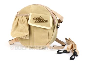 Borsa per porta ruota di scorta, con porta bottiglia /lattina -MOTO NOSTRA Classic, tela cerata, beige