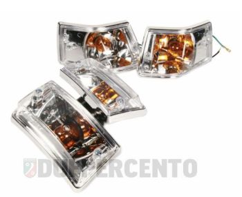 Kit frecce BGM ORIGINAL anteriori e posteriori, vetro trasparente, cornice cromata per Vespa PX125-200/ P200E/ MY/ T5