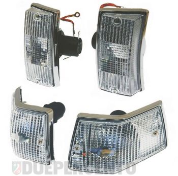 Kit frecce SIEM anteriori e posteriori, vetro bianco con cornice cromata per Vespa PX125-200/ P200E/ MY/ T5