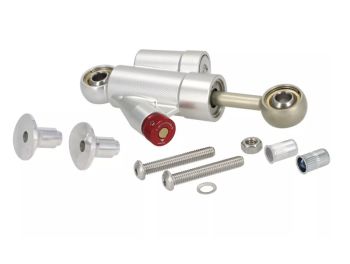 Ammortizzatore sterzo STD colore alluminio, incluso supporto per Vespa V50 N/L/R / 50 Special