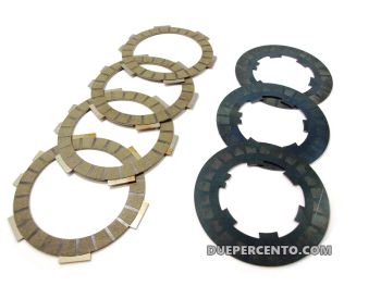 Dischi frizione CRIMAZ per frizioni CRIMAZ CM EASY-CM4, 4 dischi sinterizzati carbonio, 3 infradischi in ferro Vespa 50/ 50 Special/ ET3/ Primavera/ PK50-125/ FL/ HP/ N/ Rush/ ape