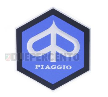 Stemma esagonale "PIAGGIO" 49x43 mm, alluminio, blu, autoadesivo per Vespa 125 GT/ GTR/ TS/ Super 1968 -> / 150 Super/ Sprint 1968 -> / Sprint Veloce/ Rally