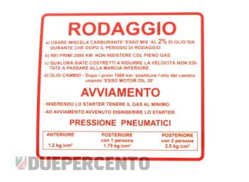 Adesivo "RODAGGIO" per Vespa 180-200 Rally