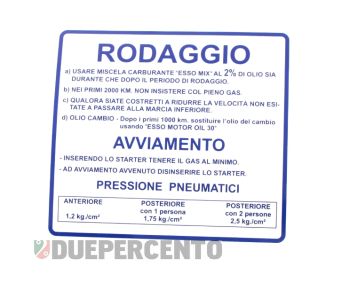 Adesivo "RODAGGIO" per Vespa 180-200 Rally