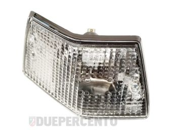 Freccia posteriore sinistra PIAGGIO, vetro bianco, cornice cromata per Vespa PX125-200/ P200E/ MY/ T5