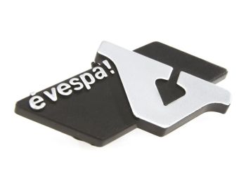 Targhetta "eVespa!" bauletto portaoggetti per Vespa PK50XL FL/HP/N/Plurimatic/Automatica> tipo XL2/XL2 Elestart/ PK125 N/XL2