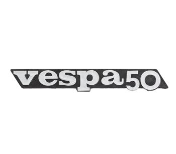 Targhetta laterale "Vespa 50" nera per cofano sinistro per Vespa PK 50 XL FL/HP