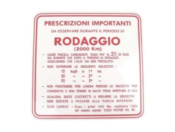 Adesivo "RODAGGIO" per Vespa 125 VNA/VNB/150 VBA