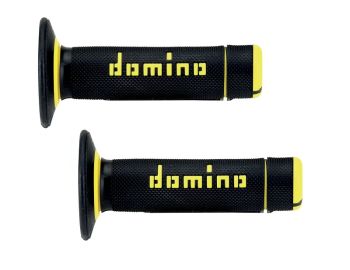 Coppia manopole DOMINO off-road, Ø 22/26 mm, nero/giallo - estremità chiusa