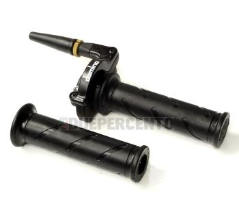 Comando gas super rapido DOMINO RACING con manopole, corpo in alluminio nero, per Vespa 50/ 50 Special/ ET3/ PK50-125/ PX125-200/ P200E/ Rally/ GTR/ TS/ Sprint