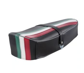 Sella nera con tricolore senza serratura con fondo a molle tipo originale per Vespa 50/ ET3/ Primavera