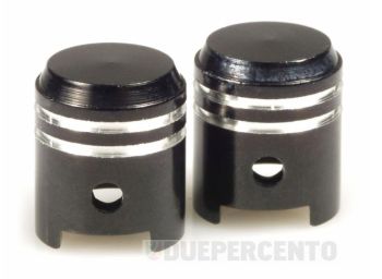Coppia tappi "Pistone" nero, valvola cerchio / camera d'aria Vespa / Lambretta