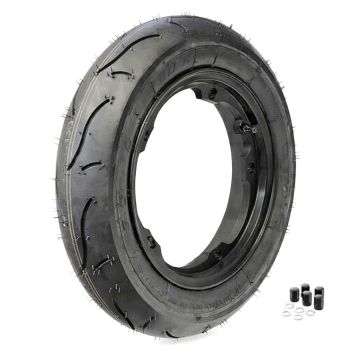 Ruota completa Unidirezionale BGM Sport 3.50-10", con cerchio tubeless VMC 2.10-10 nero lucido per Vespa Largeframe