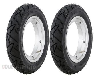 Coppia di ruote complete CONTI TWIST 3.00-10 con cerchio tubeless SIP 2.10-10" alluminio lucido per Vespa Smallframe