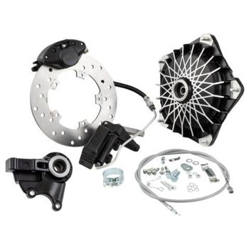 Kit freno a disco anteriore GRIMECA Classic NT con perno Ø 16mm, modello nero/argento per Vespa PX125-200 1° serie - BLACK EDITION