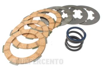 Dischi frizione SURFLEX per frizione monomolla, 4 dischi sughero con corpo in alluminio, 3 infradischi, 1 molla rinforzata per Vespa 50/ 50 Special/ ET3/ Primavera/ PK50-125