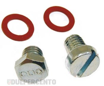 Kit vite tappo olio motore con rondelle M8x8mm testa esagonale con scritta "Olio" e a taglio per Vespa PX / PK