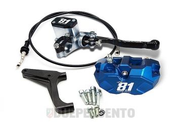 Kit freno a disco anteriore assiale OTTOPUNTOUNO pinza blu Hurricane, per forcella ZIP SP per Vespa 50/ 50 Special/ ET3/ Primavera