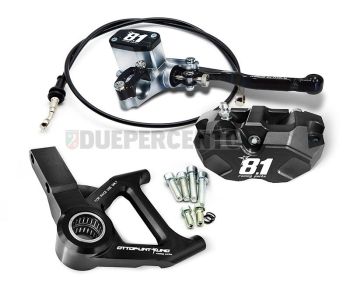 Kit freno a disco anteriore radiale OTTOPUNTOUNO pinza nera Hurricane, supporto nero per forcella ZIP SP per Vespa 50/ 50 Special/ ET3/ Primavera