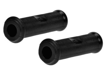 Coppia manopole nere ARIETE, stemma PIAGGIO quadro Ø 22/22 mm, l=120 mm per Vespa 125 VNB/ 150 VB1/ VBA/ VBB/ VGL1/ VGLA-B/ 150 GS VS2-5/ 160 GS