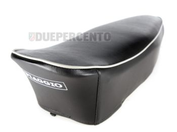 Sella nera con scritta PIAGGIO senza serratura, senza maniglia con fondo a molle tipo originale per Vespa 50/ ET3/ Primavera