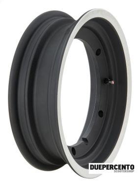 Cerchio in lega tubeless 3.00-11 per Vespa PX125/150/200, T5 - NERO BORDO ALLUMINIO LUCIDO